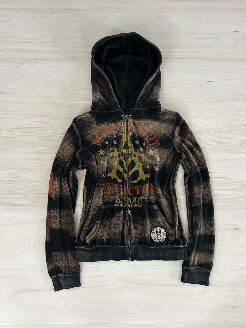 velour affliction zip up hoodie
